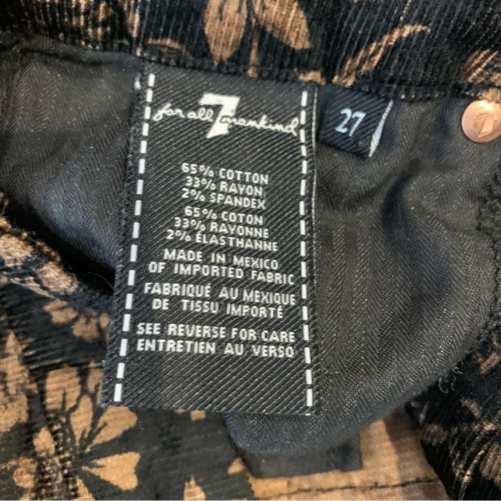 7 For All Mankind sz 27 Black Copper Floral Corduroy Ankle Jeans - Picture 6 of 7